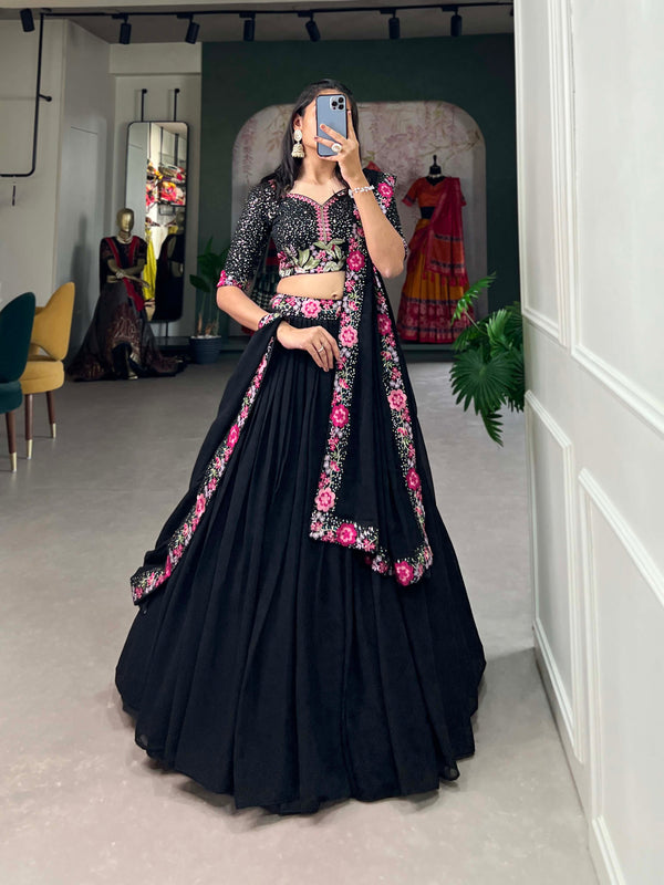 Sequins and Delicate Embroidery 🖤 Georgette Lehenga Choli