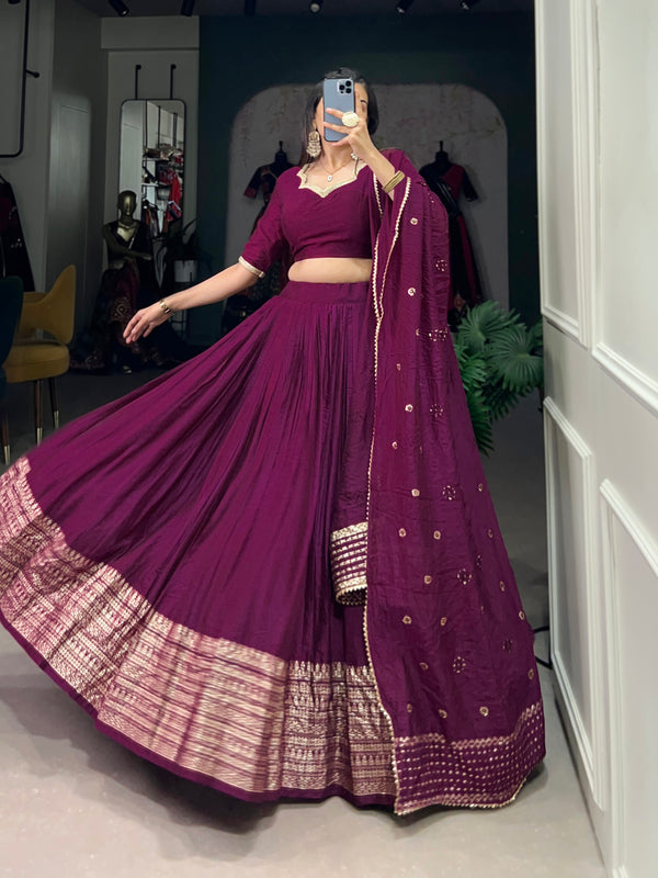 PURE CHANDERI PLAIN WITH ZARI WEAVING WORK BORDER LEHENGA CHOLI