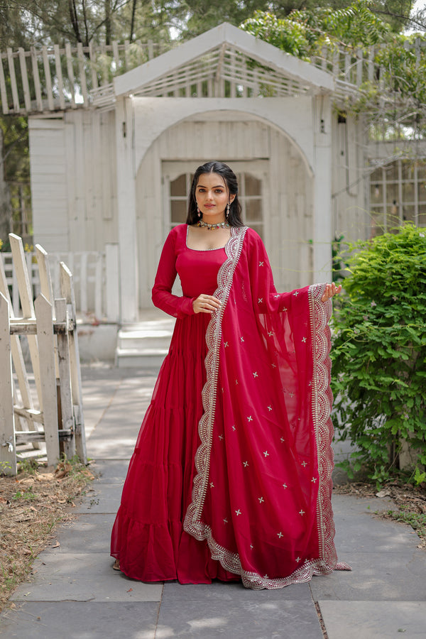 FAUX BLOOMING GOWN WITH DESIGNER EMBROIDERED DUPATTA